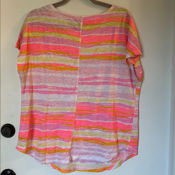 Lilly Pulitzer Duval linen top pink stripe short sleeve V neck large - Picture 6 of 6